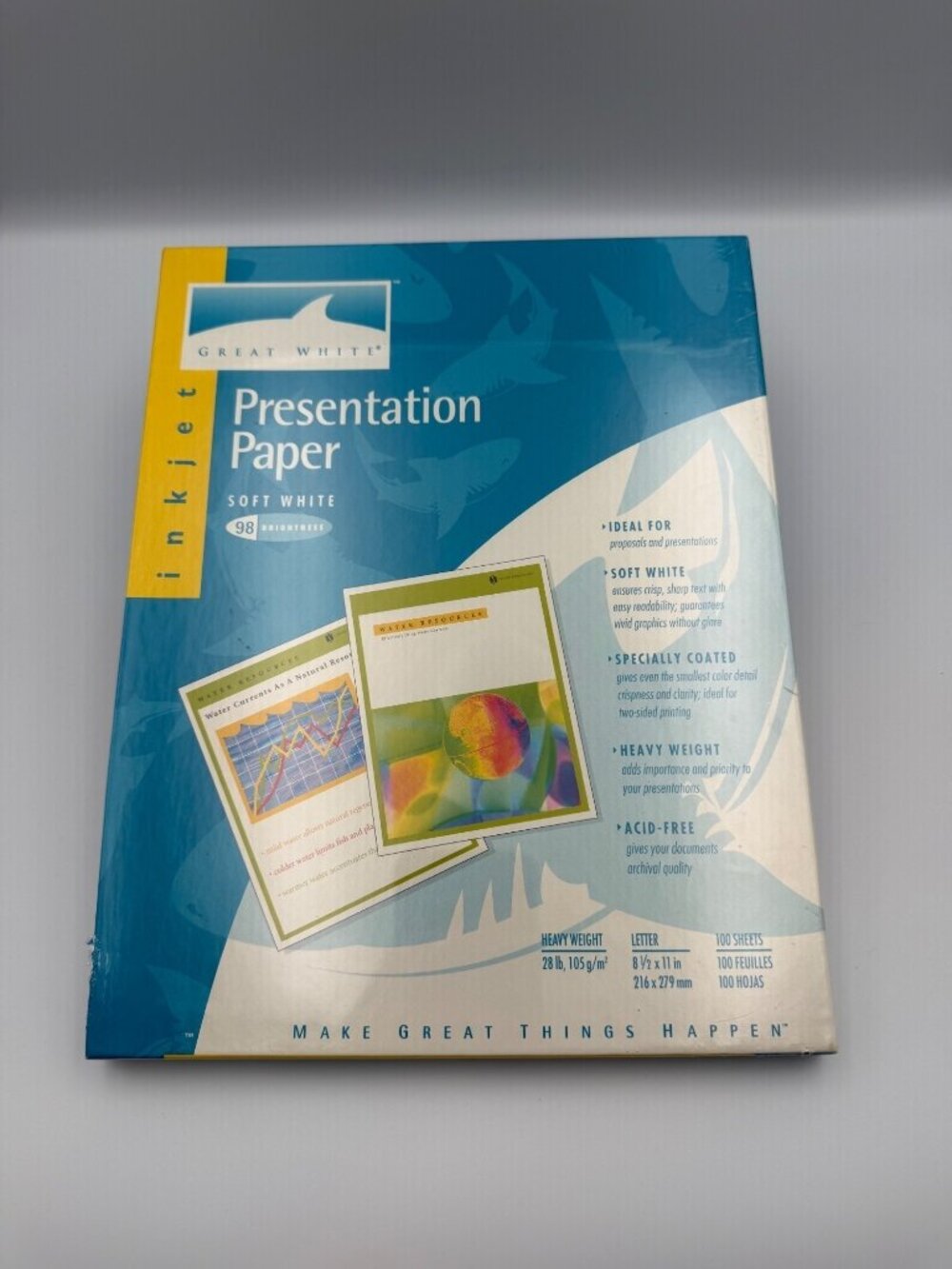 Great White Inkjet Presentation Paper 8.5x11 Soft White 100 Count Matte Chec Des